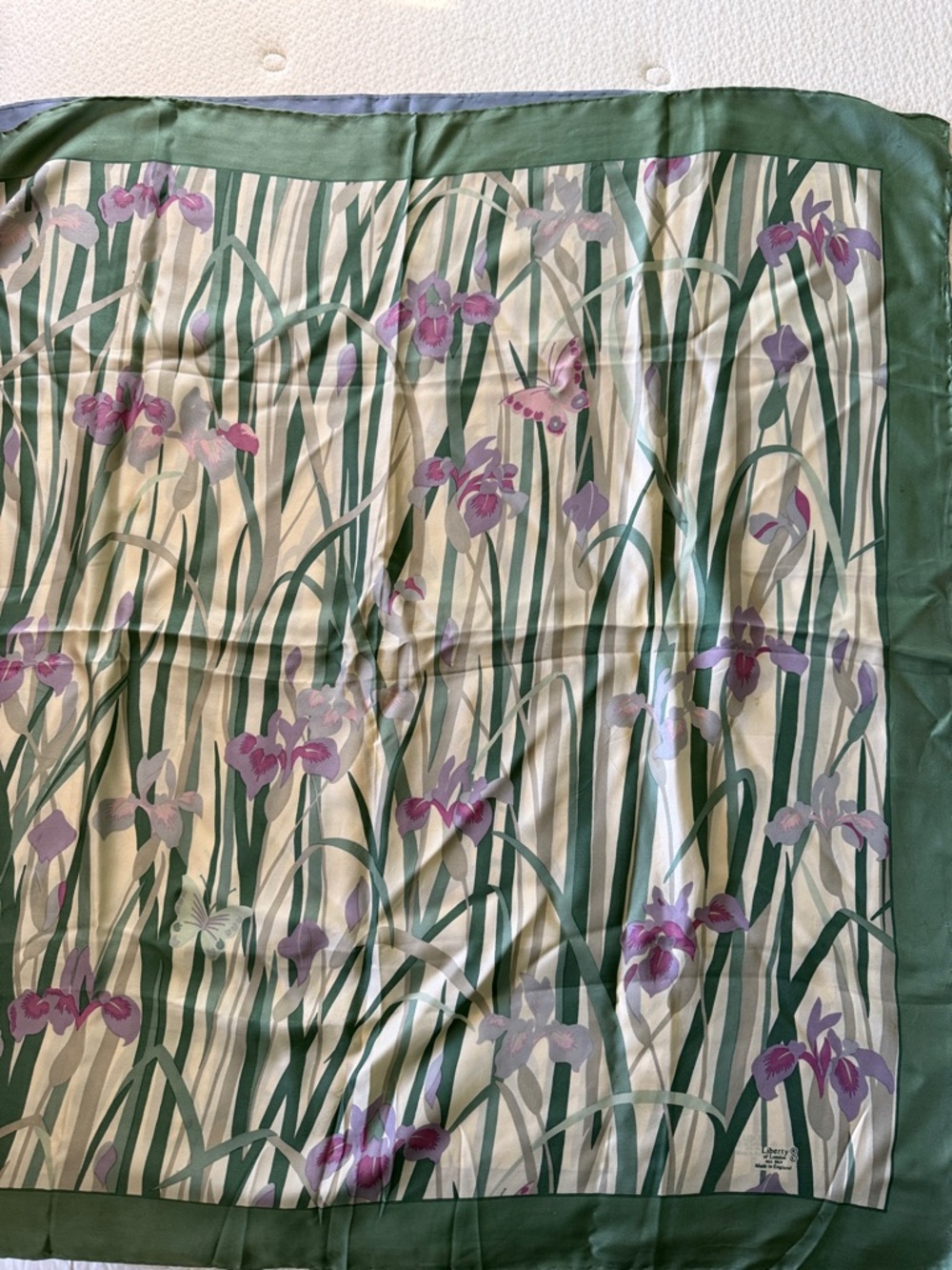 Liberty of London Green and Lavender Floral Silk Scarf